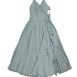 ASTR Teal Spaghetti Strap Holland Ruffle Maxi Dress L